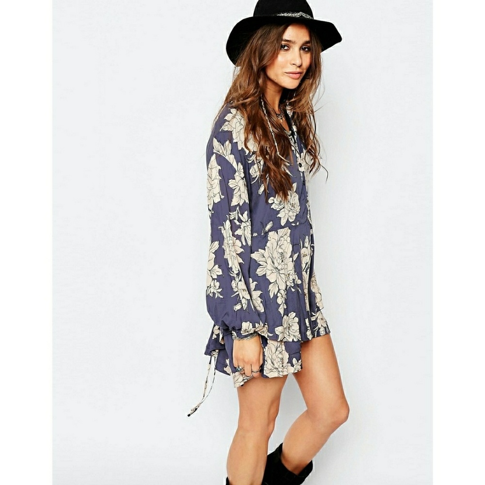 New Free People Floral Double-hem Mini Shirt Dress - Picture 2 of 6